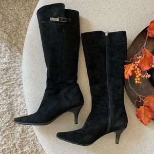 Black suede heeled boots perfect for fall!